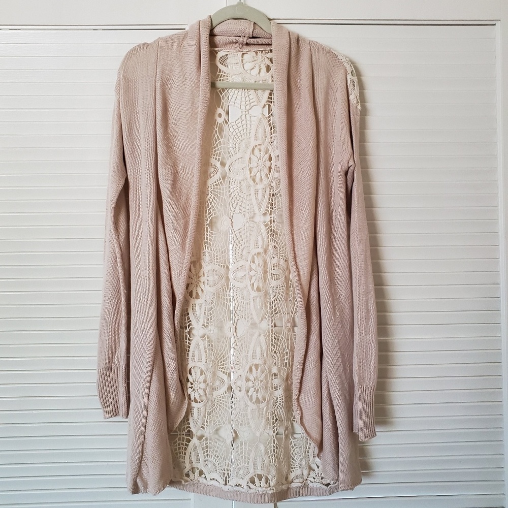 Boho Crochet & Knit Cream Long Drape Cardigan